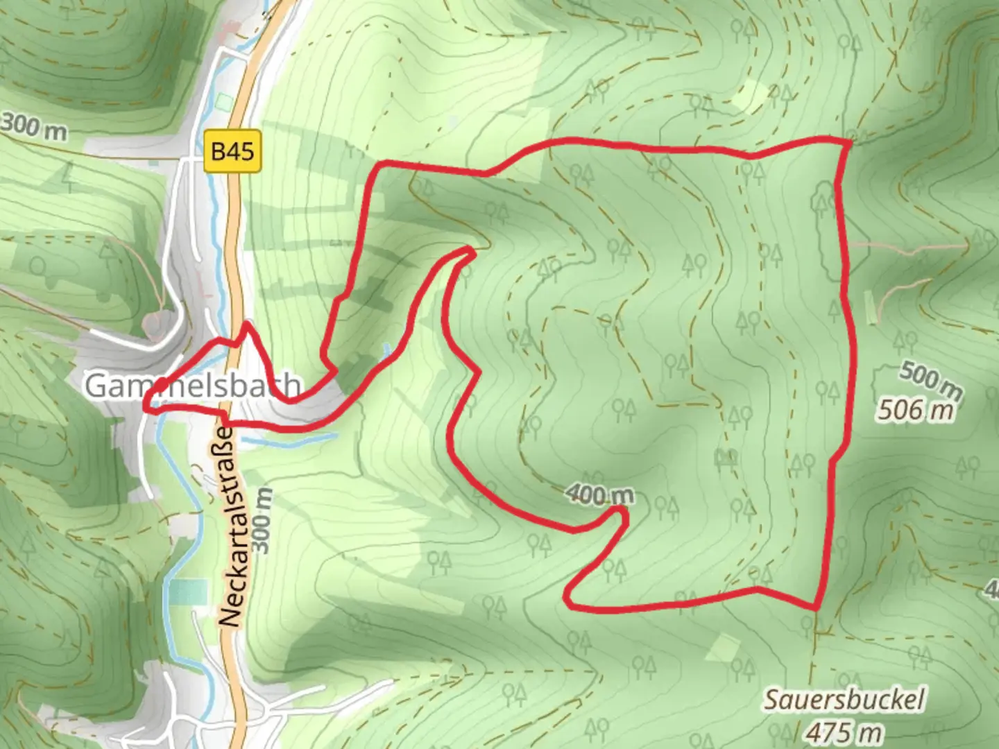 An image depicting the trail Rundwanderweg Sensbachtal and Gammelsbach and its surrounding area.