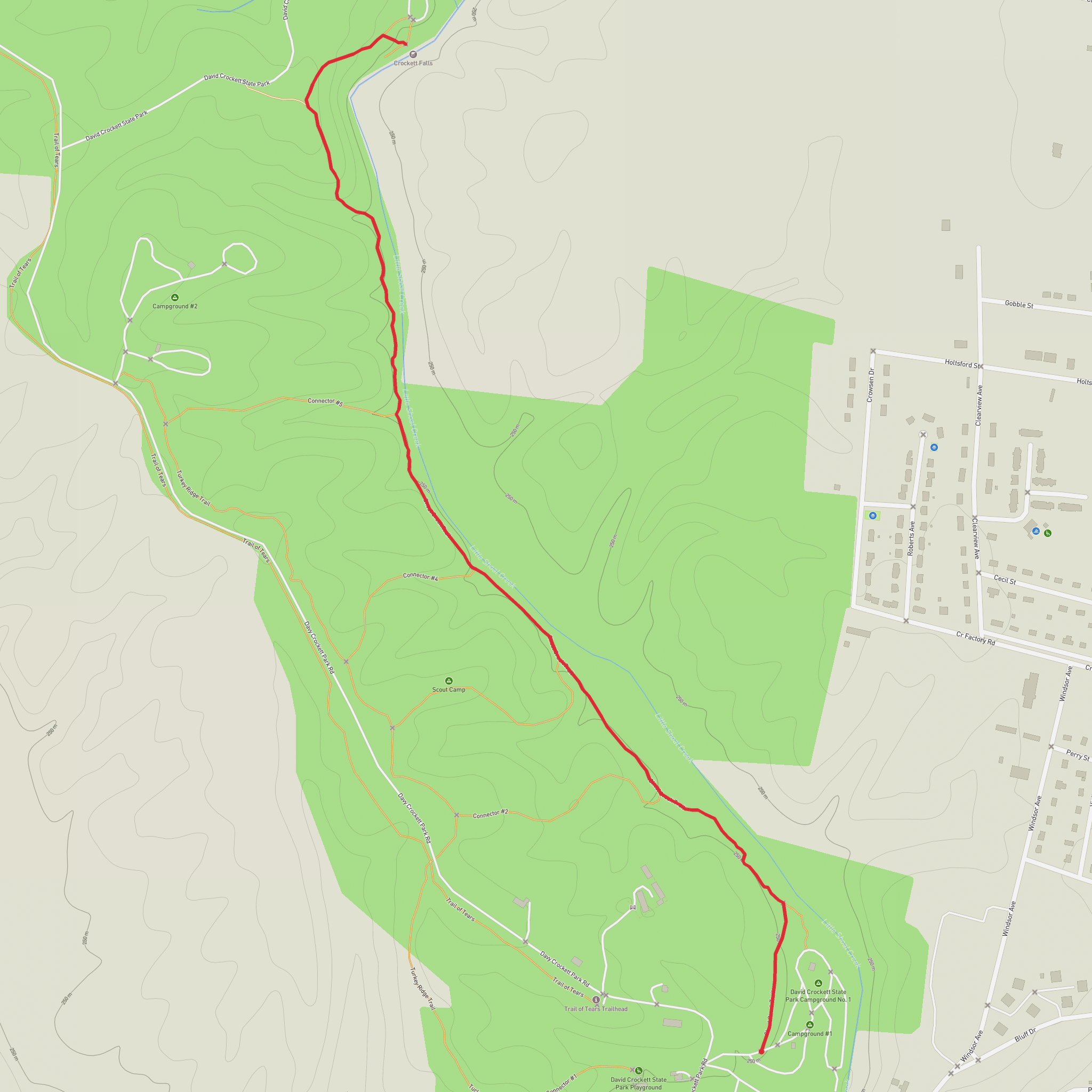 Crockett Falls via Shoal Creek Trail mobile static map