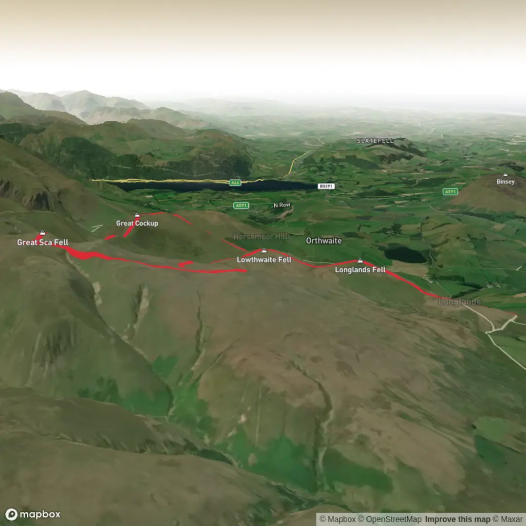 An image depicting the trail Uldale Fells and its surrounding area.