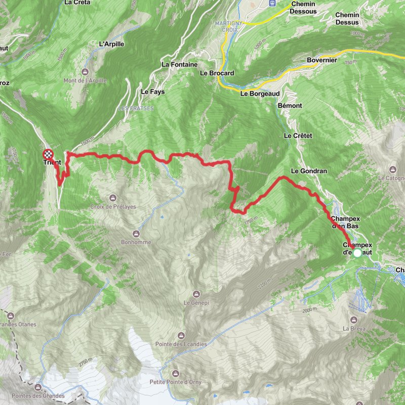 A map preview of the recording Orsières Walking.