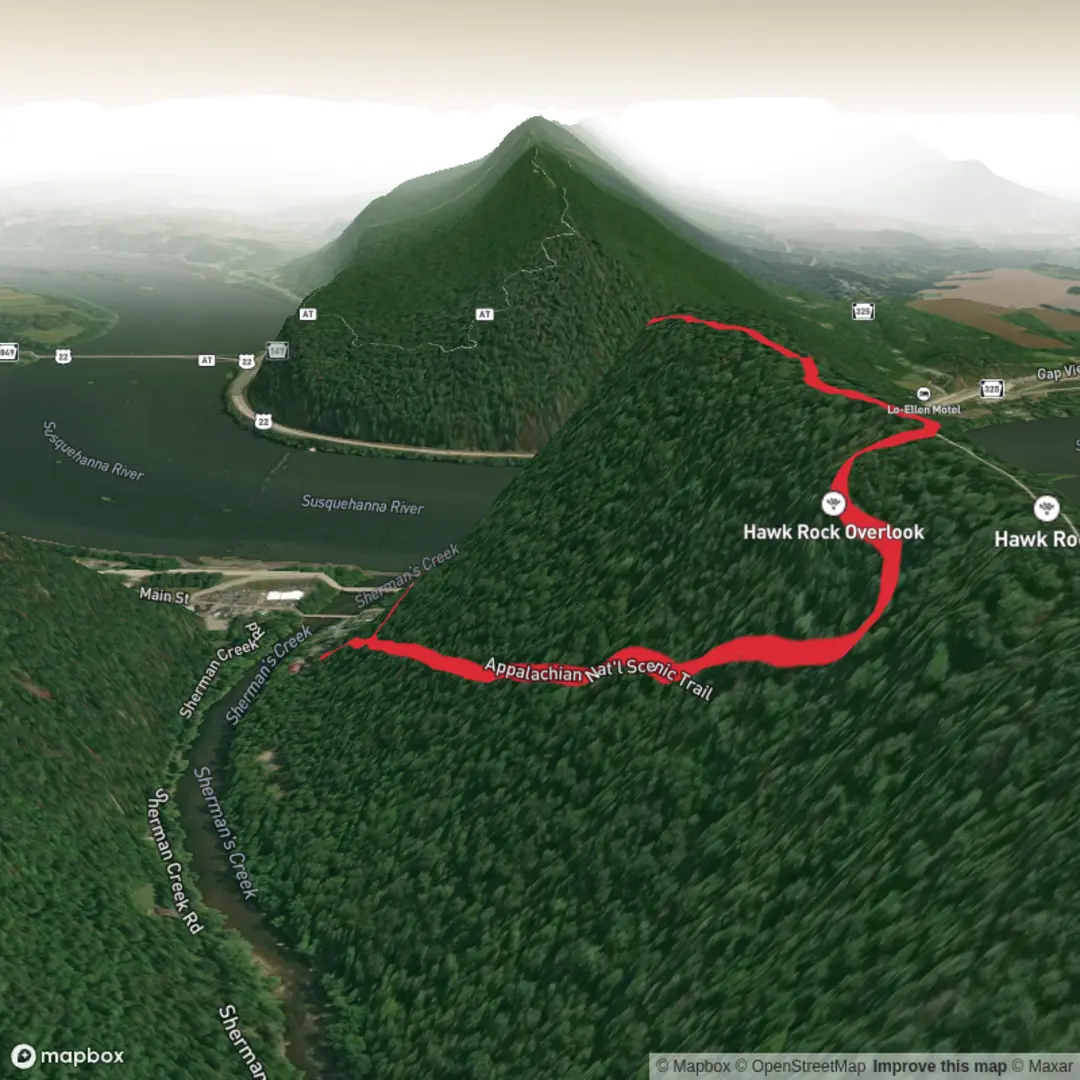 An image depicting the trail Hawk Rock and its surrounding area.