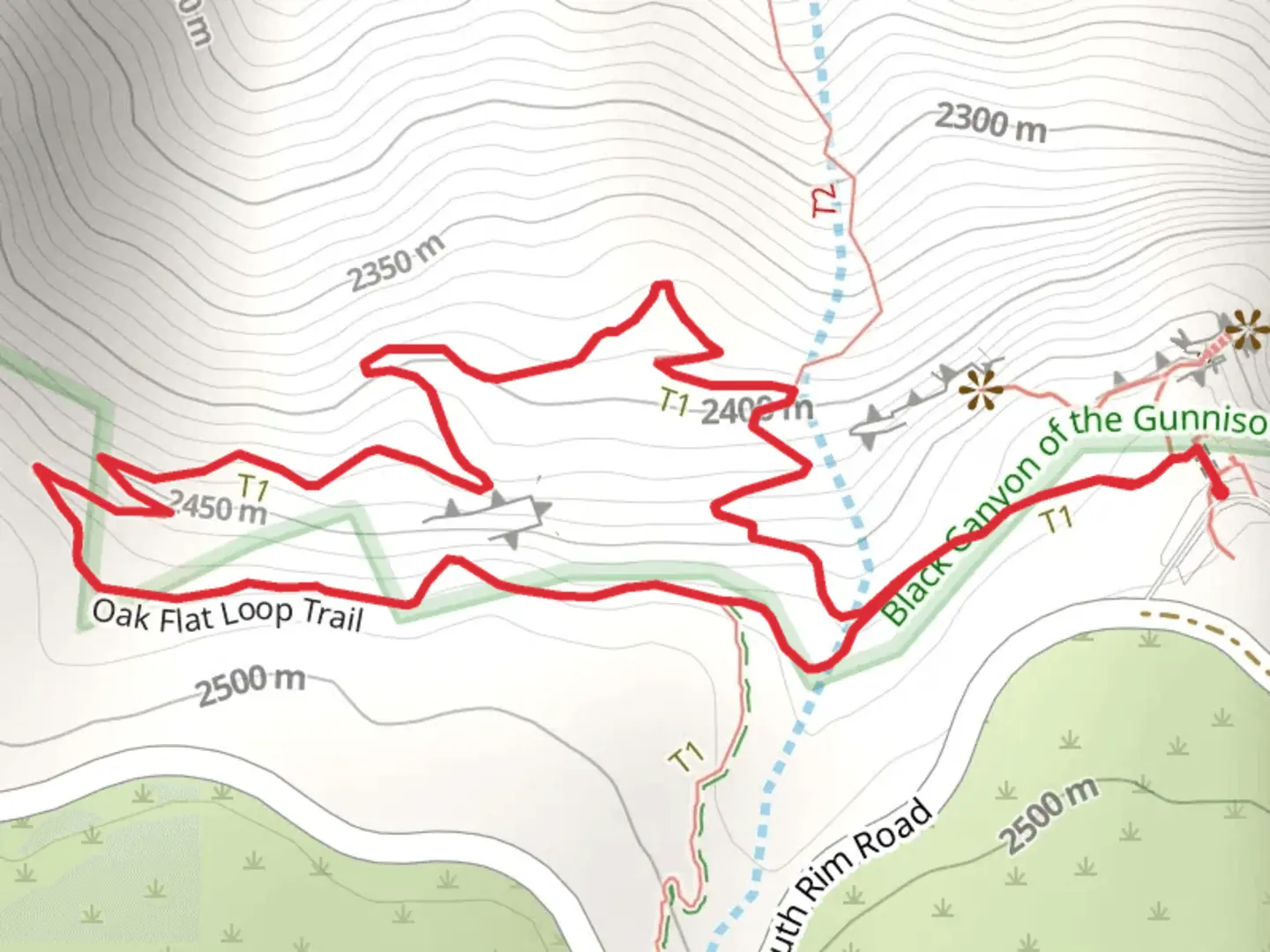 An image depicting the trail Oak Flat Loop Trail and its surrounding area.
