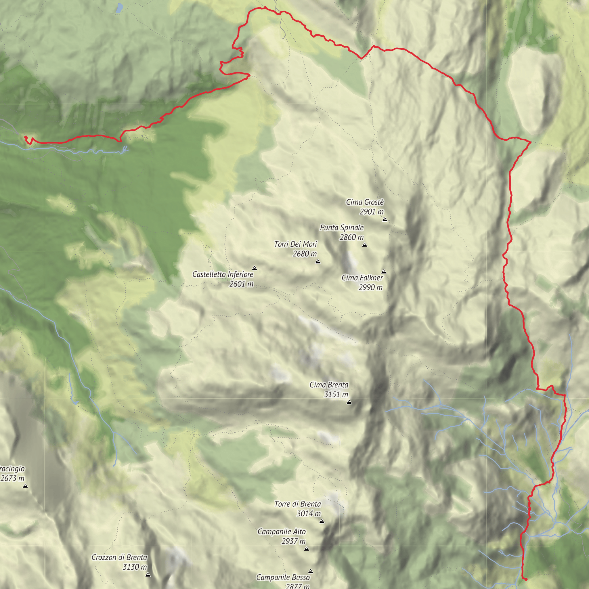 Rifugio Selvata to Vallesinella via Le Crosette mobile static map