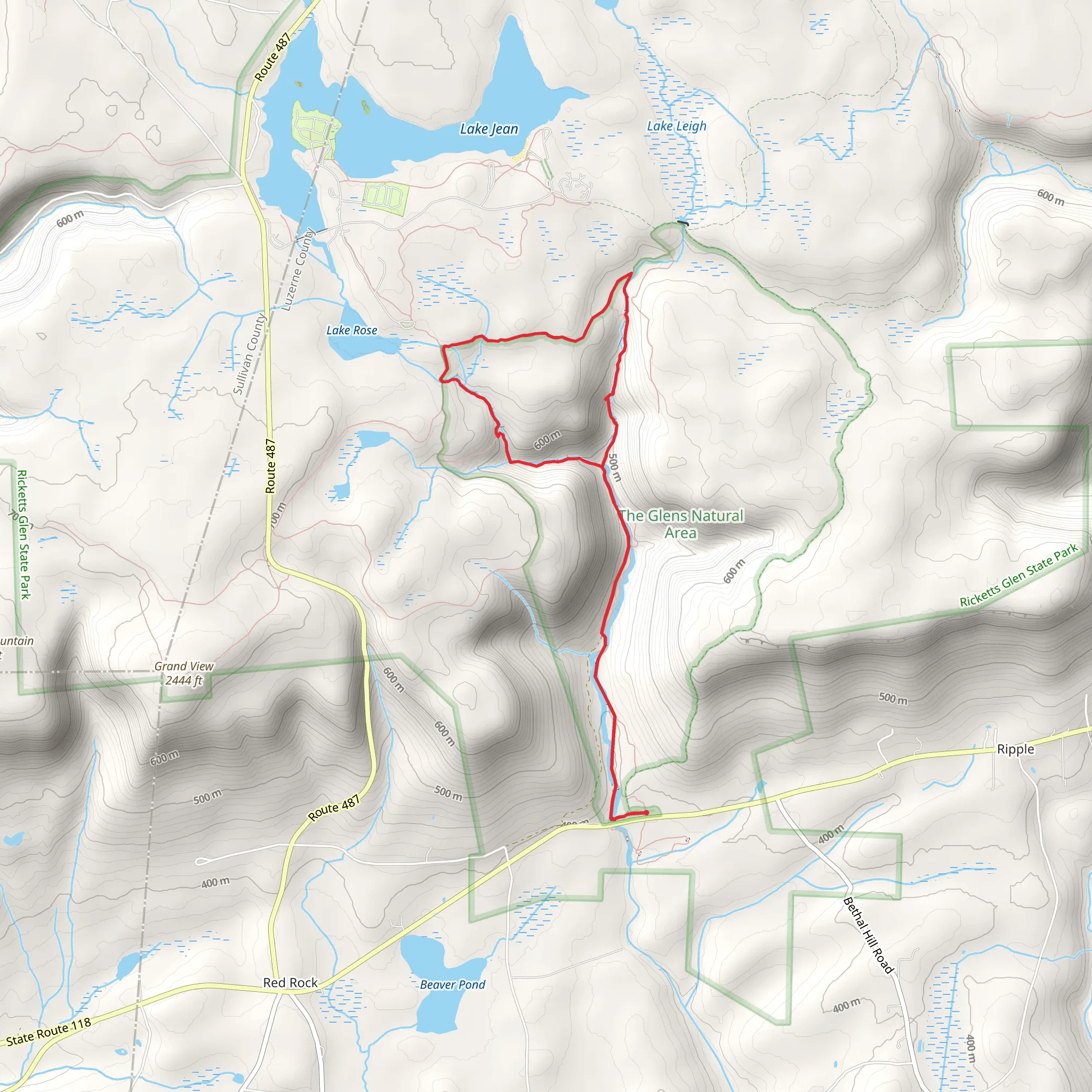 Falls and Highlands Trail Loop mobile static map