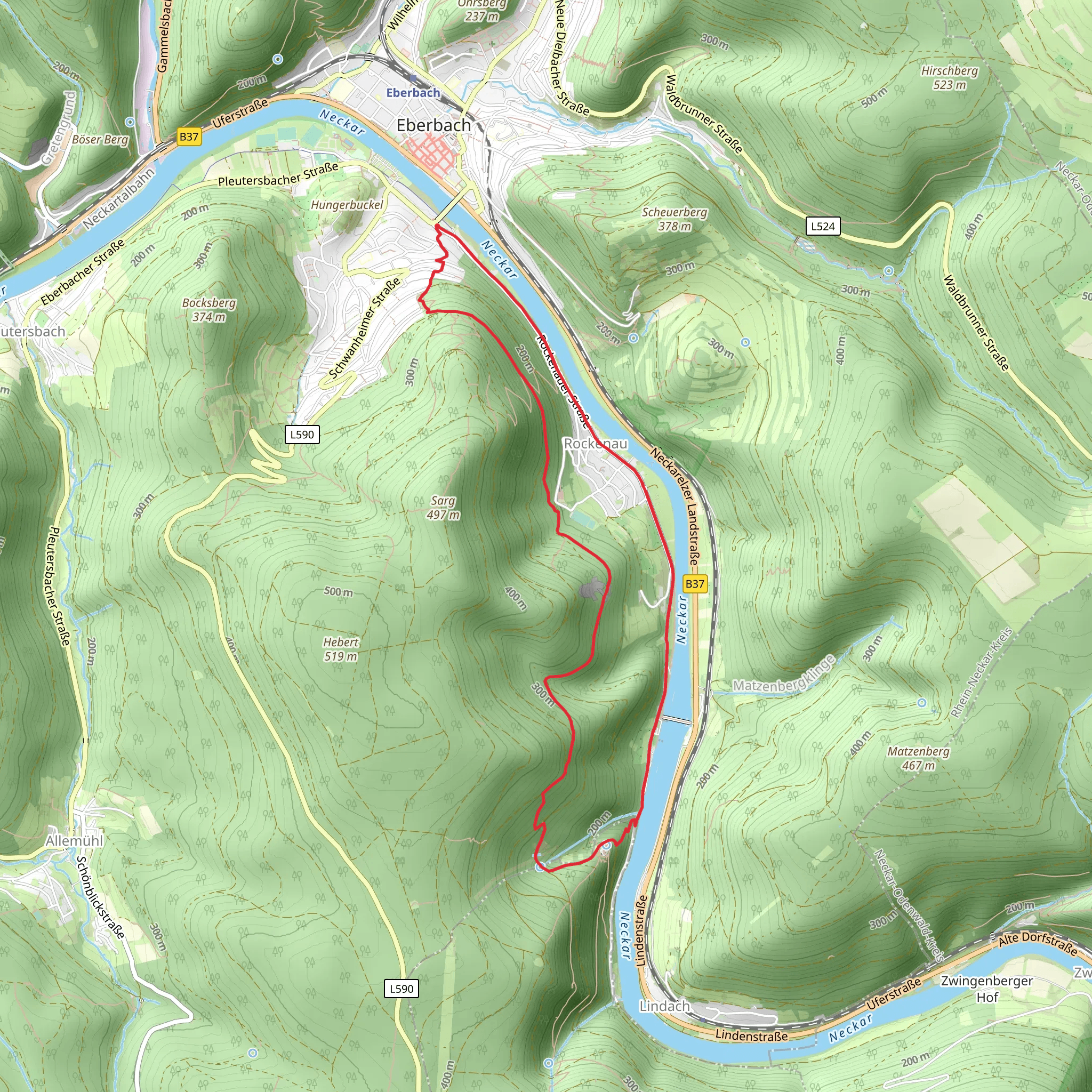 Neckarsteig and Linker Neckarrandweg mobile static map