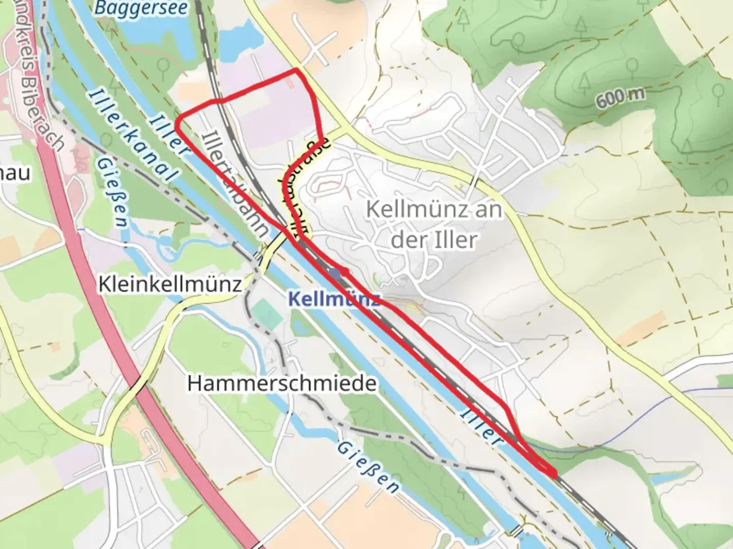 An image depicting the trail Kellmünz an der Iller Loop and its surrounding area.