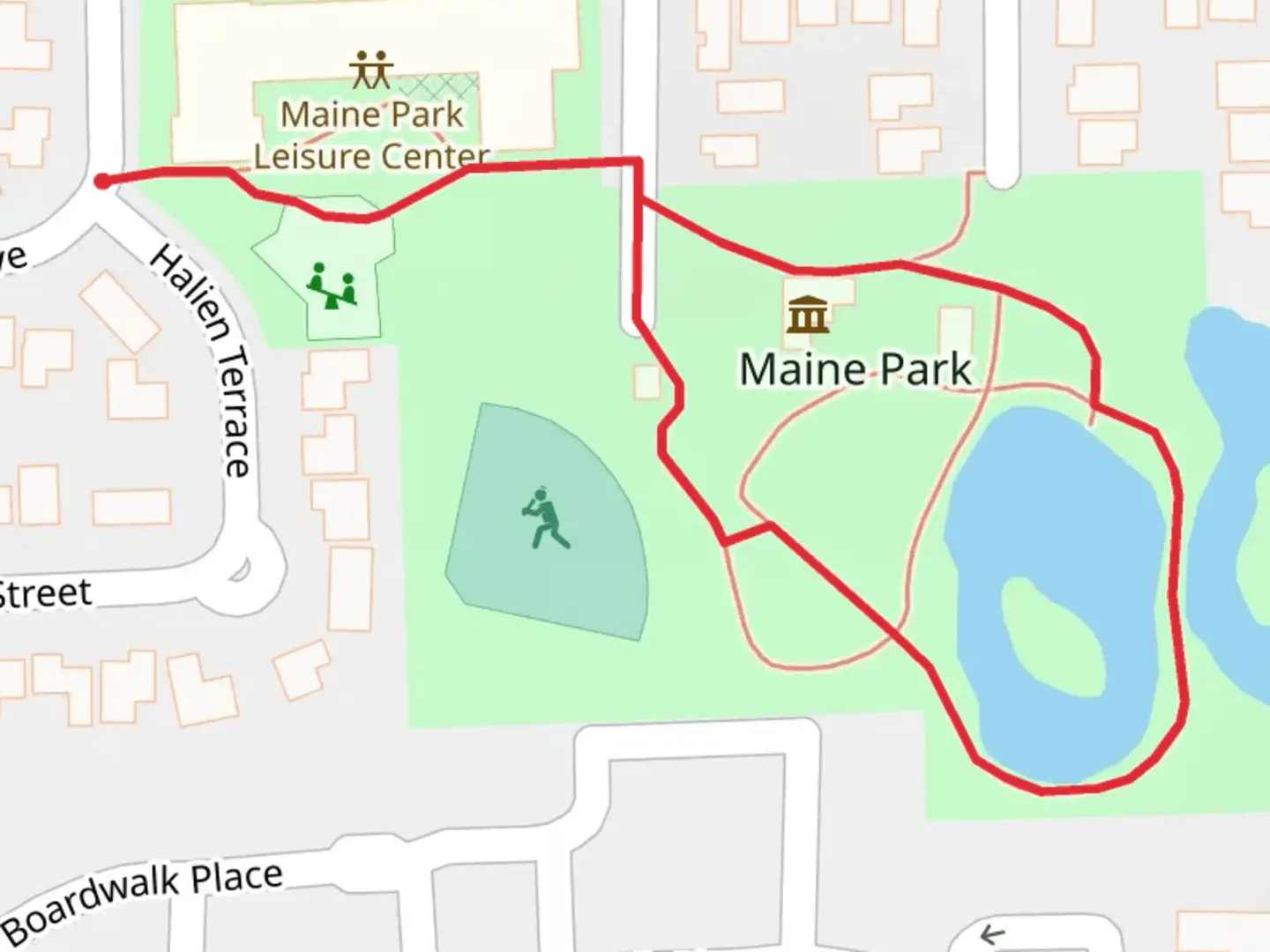 An image depicting the trail Maine Park Loop and its surrounding area.