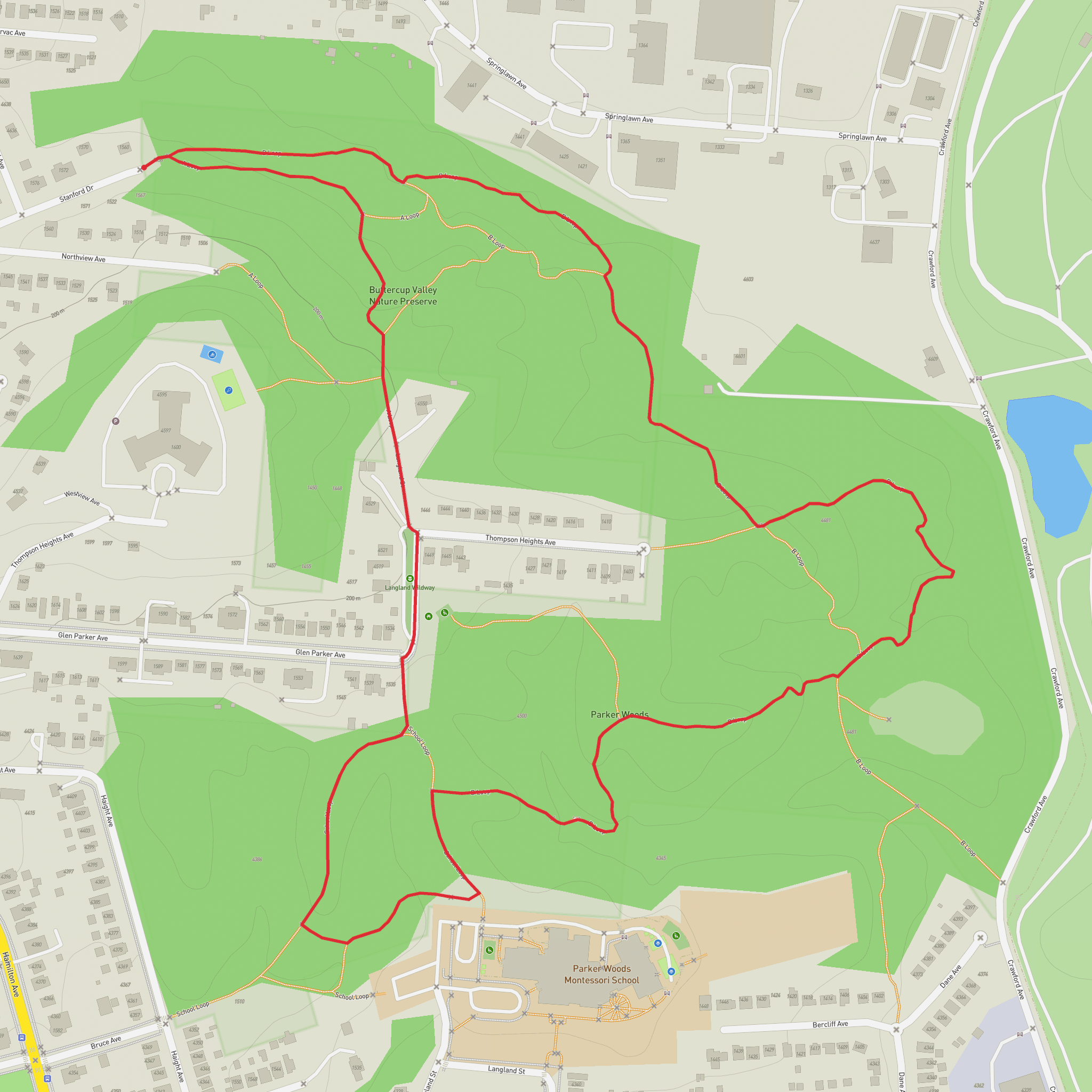 Buttercup Valley Nature Preserve and Parker Woods Loop mobile static map