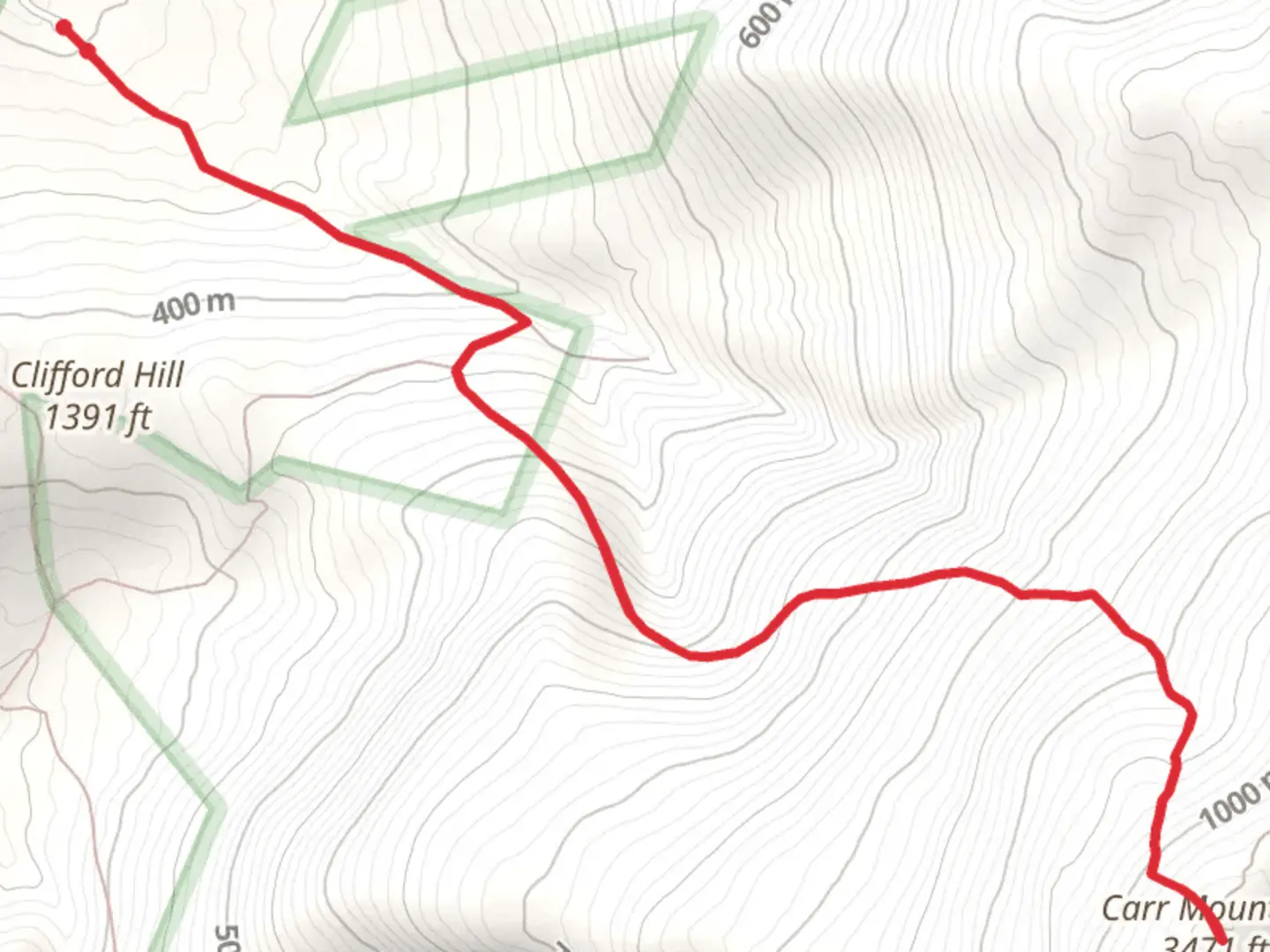An image depicting the trail Warren - Carr Mountain Trail and its surrounding area.