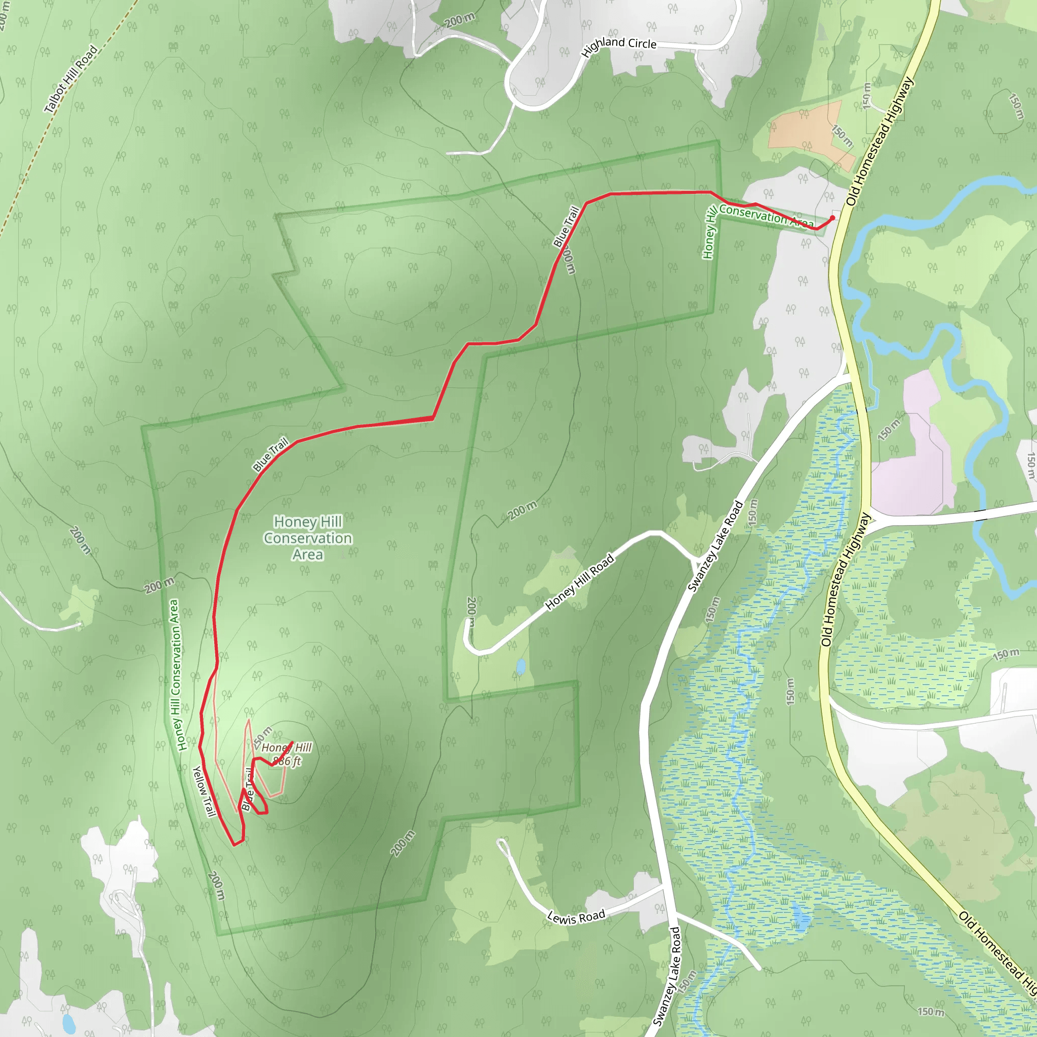 Honey Hill Blue - yellow Trail mobile static map