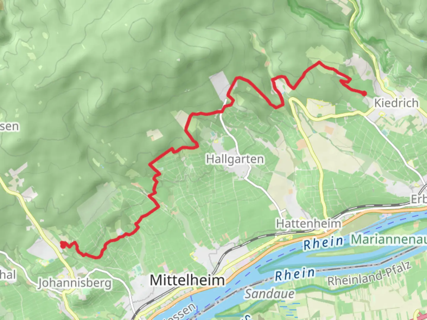 An image depicting the trail Schlossheide to Kiedrich Walk via Susberg and its surrounding area.
