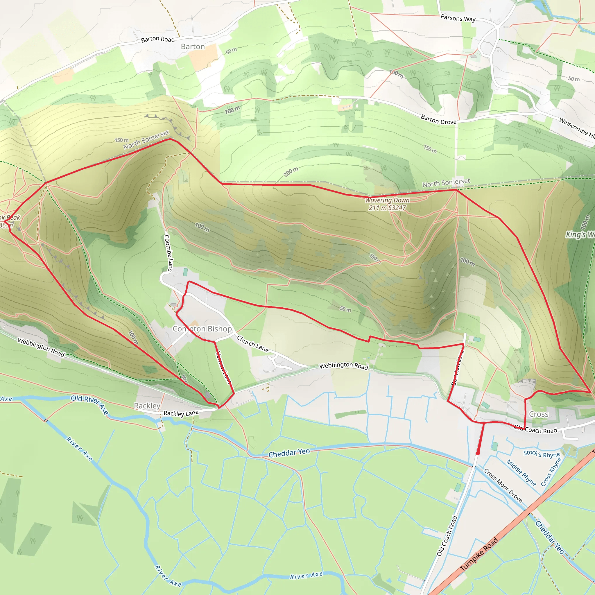 Wavering Down, Coral Cave and Crook Peak Loop mobile static map