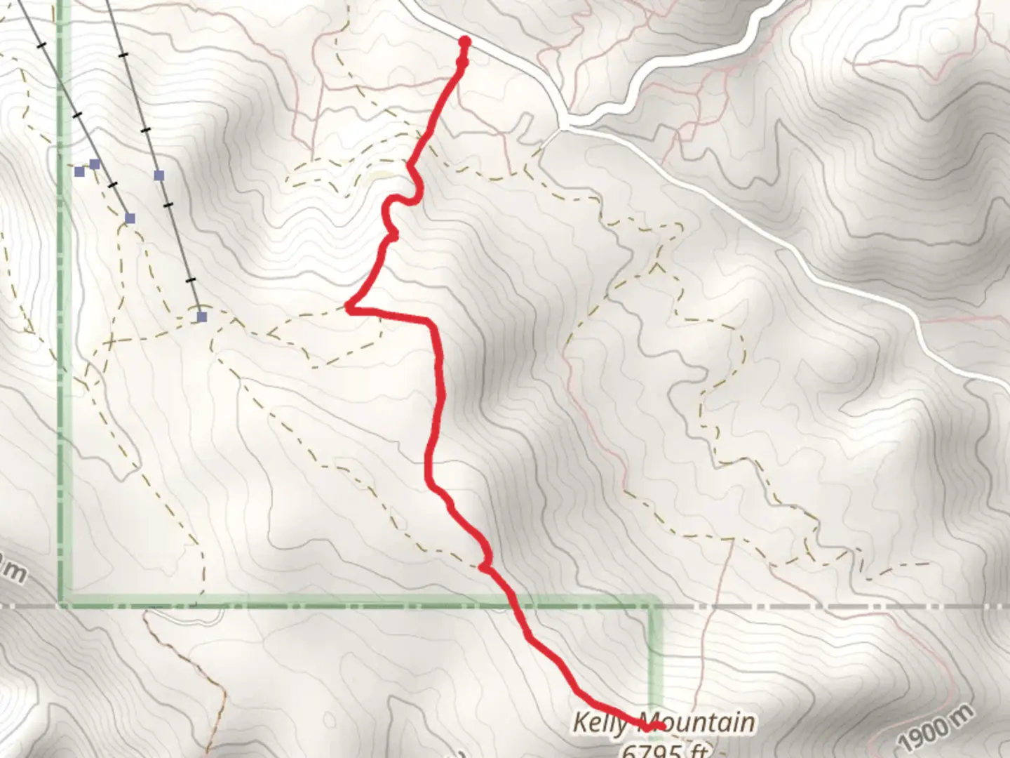 An image depicting the trail Kelly Mountain via Slinky Ridge and its surrounding area.