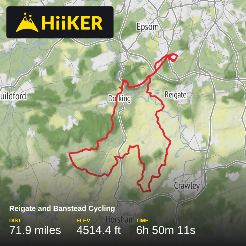 A map preview of the recording Reigate and Banstead Cycling.