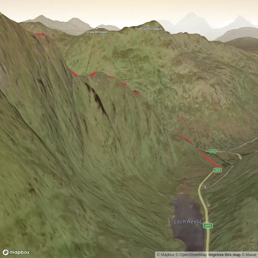 An image depicting the trail Beinn an Lochain and its surrounding area.