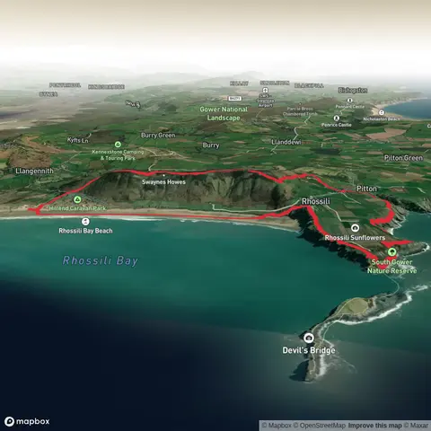 Hike from Rhossili Down to Worms head to Middleton to Hillend Burrows