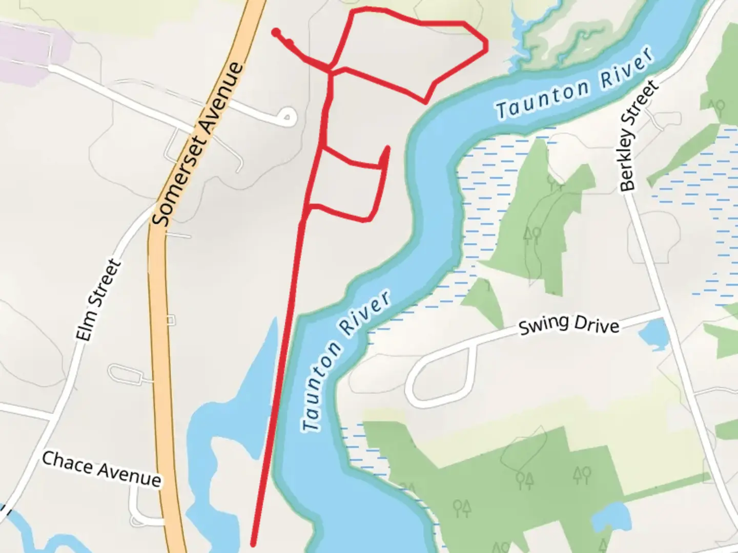 An image depicting the trail Taunton River Out and Back and its surrounding area.