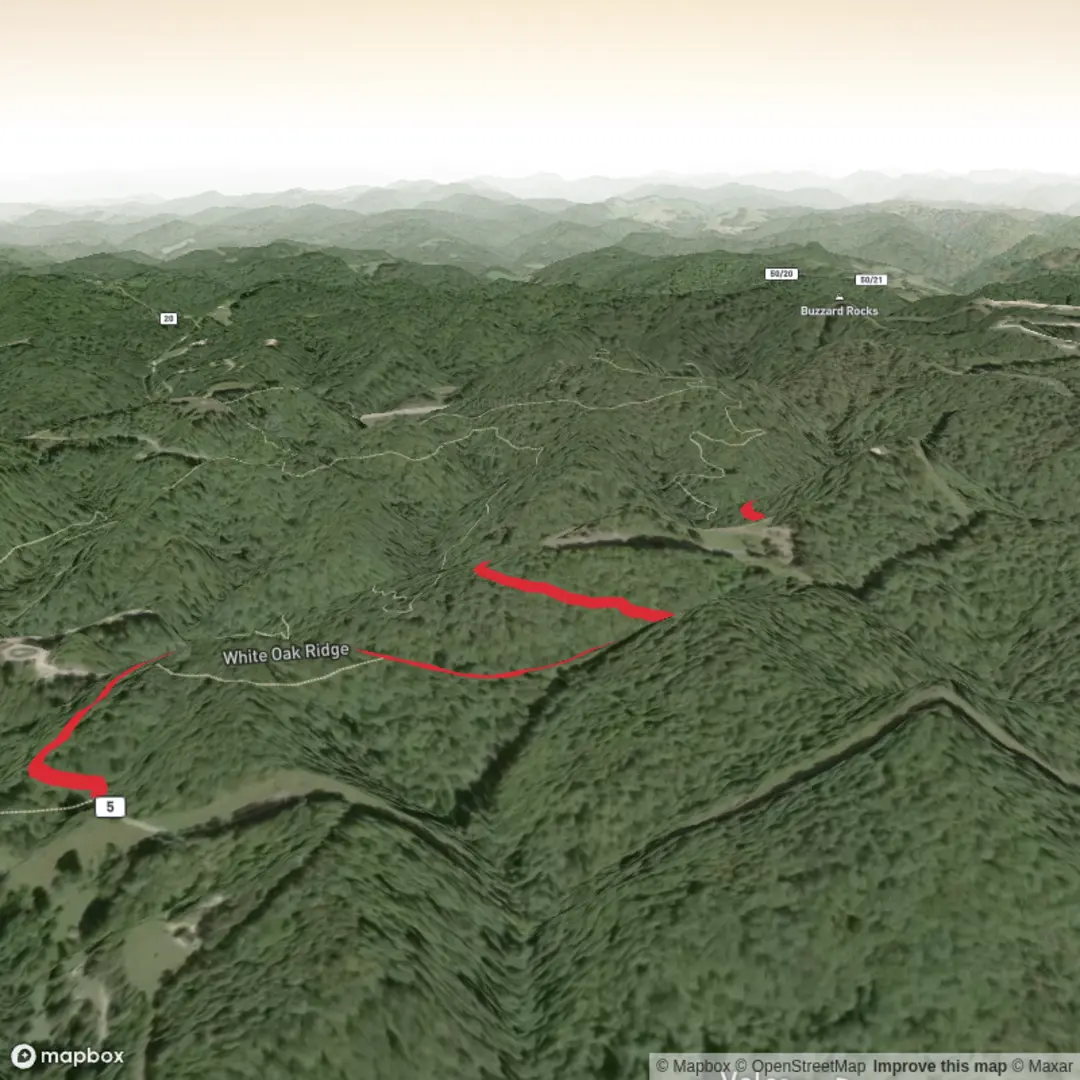 An image depicting the trail White Oak Ridge and its surrounding area.