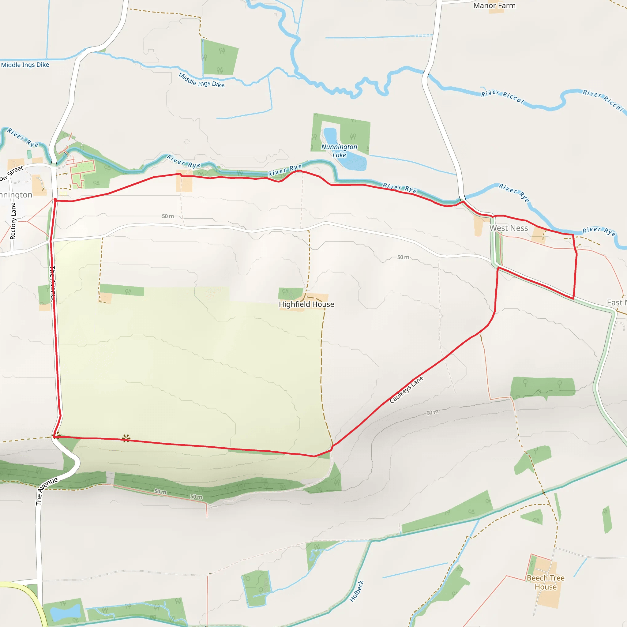 Nunnington to West Ness Loop mobile static map