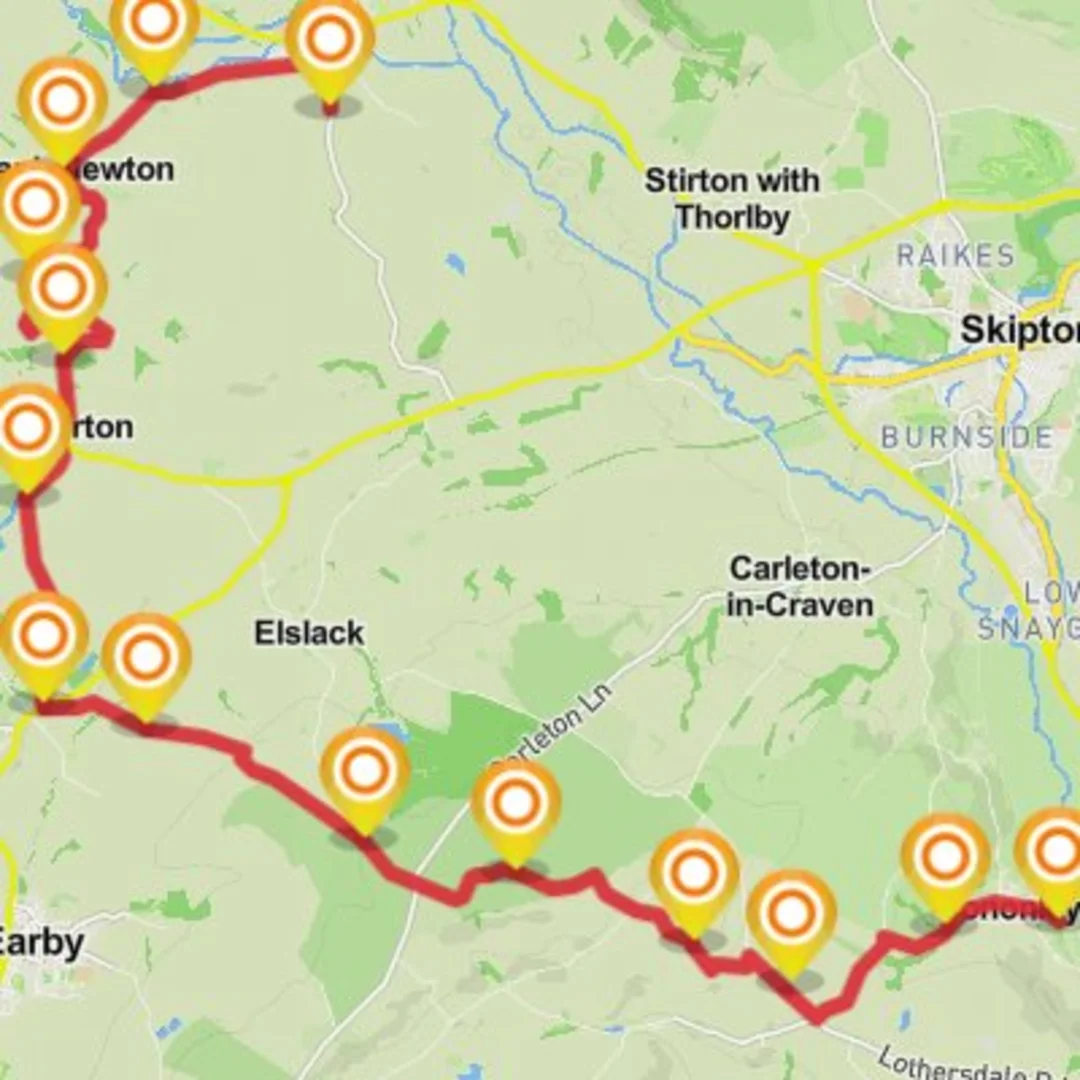 An image depicting the trail Cononley to pinhaw to gargrave and its surrounding area.