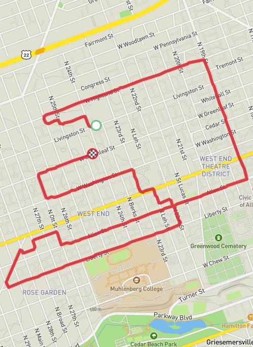 A map preview of the recording Allentown Running.