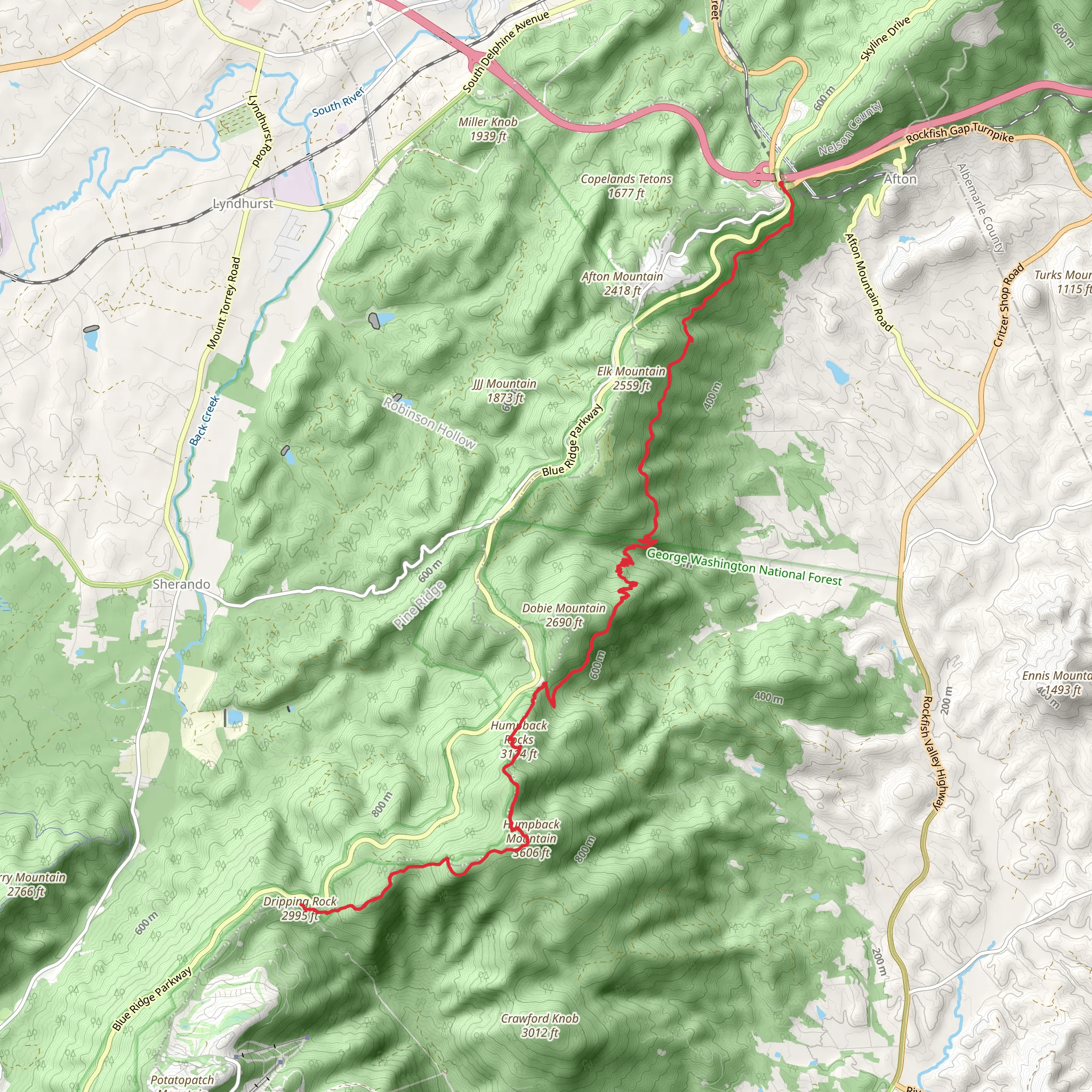 Dripping Rock and Humpback Mountain via Appalachian Trail mobile static map