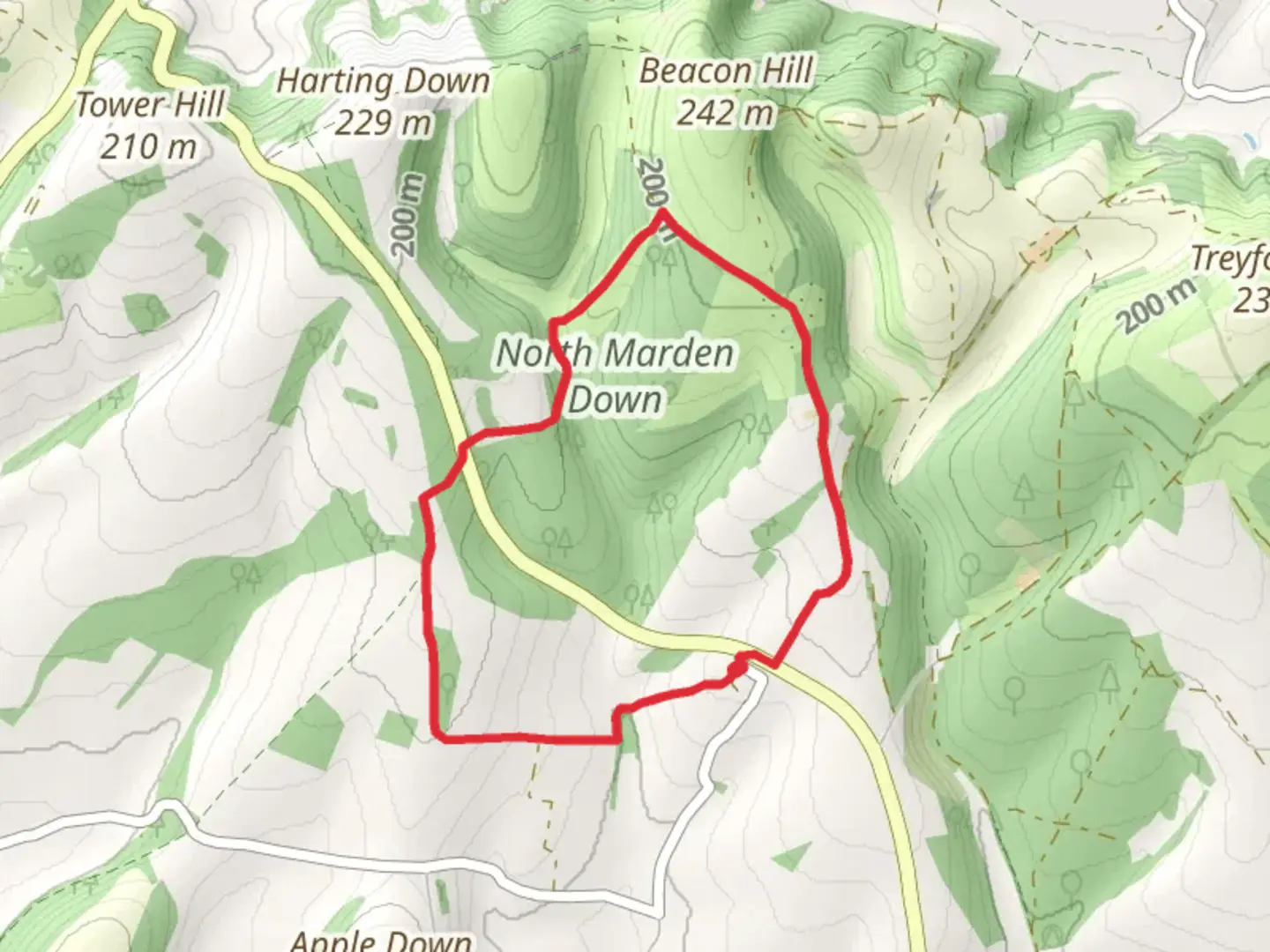 An image depicting the trail North Marden Down Long Loop and its surrounding area.