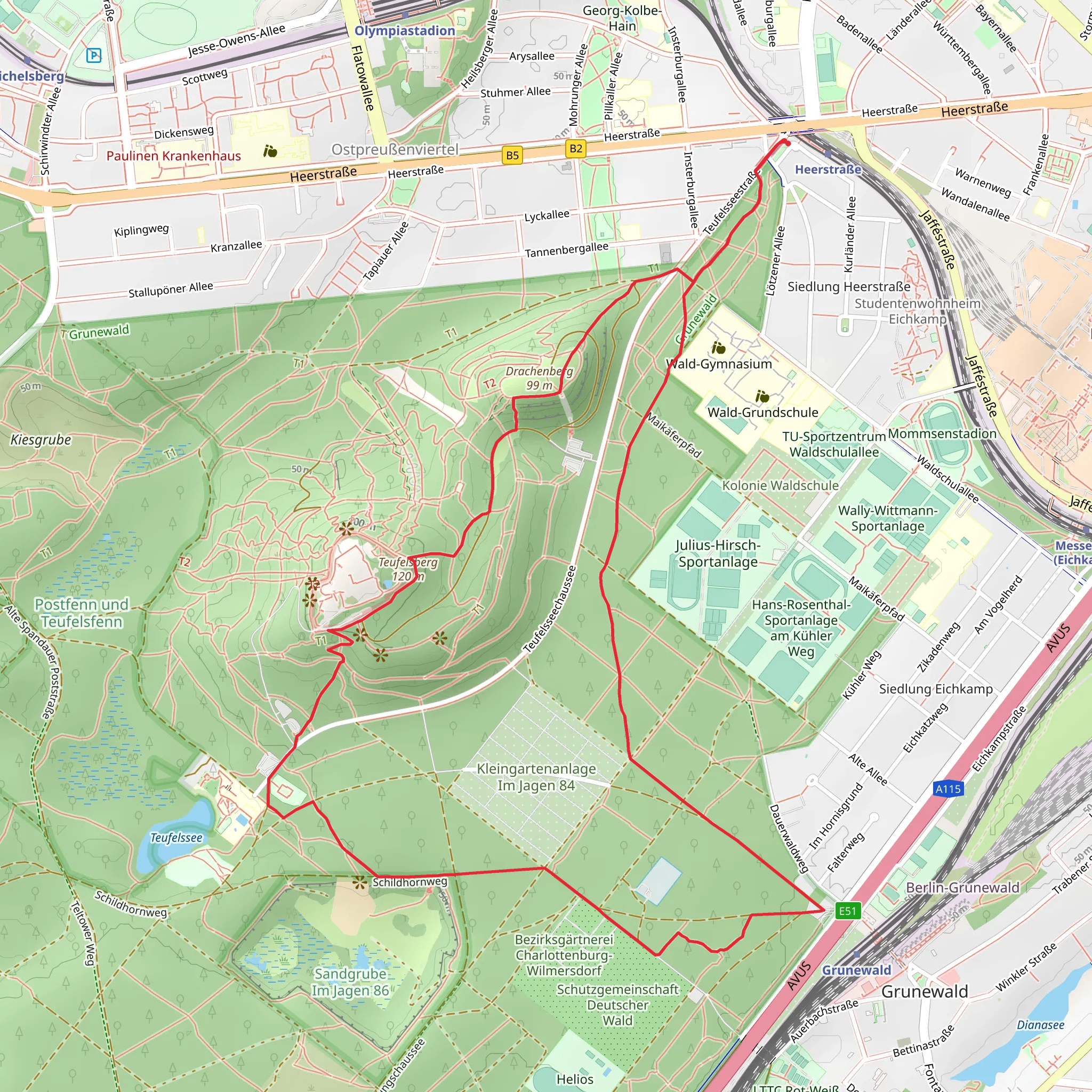 Teufelsberg via Schildhornweg mobile static map