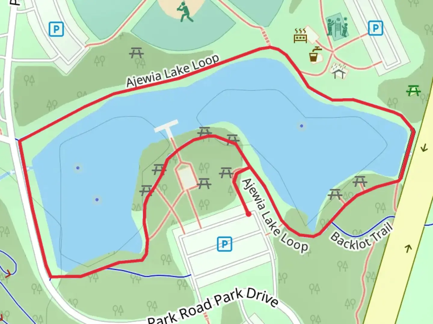 An image depicting the trail Ajewia Lake Loop and its surrounding area.