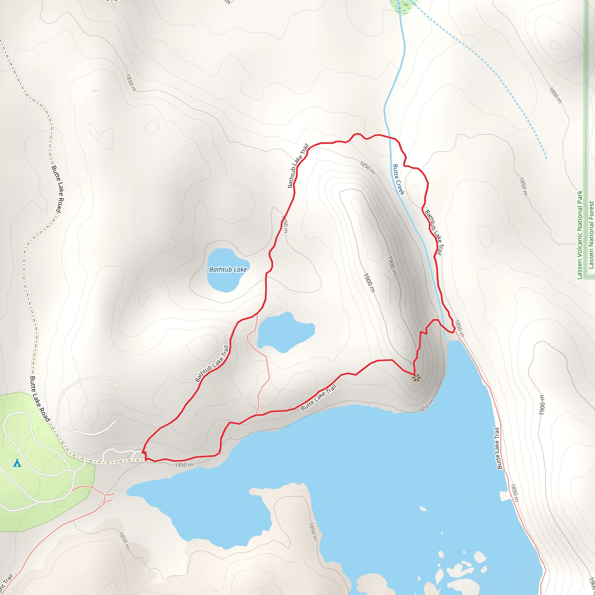 Butte Lake and Bathtub Lake Loop Trail mobile static map