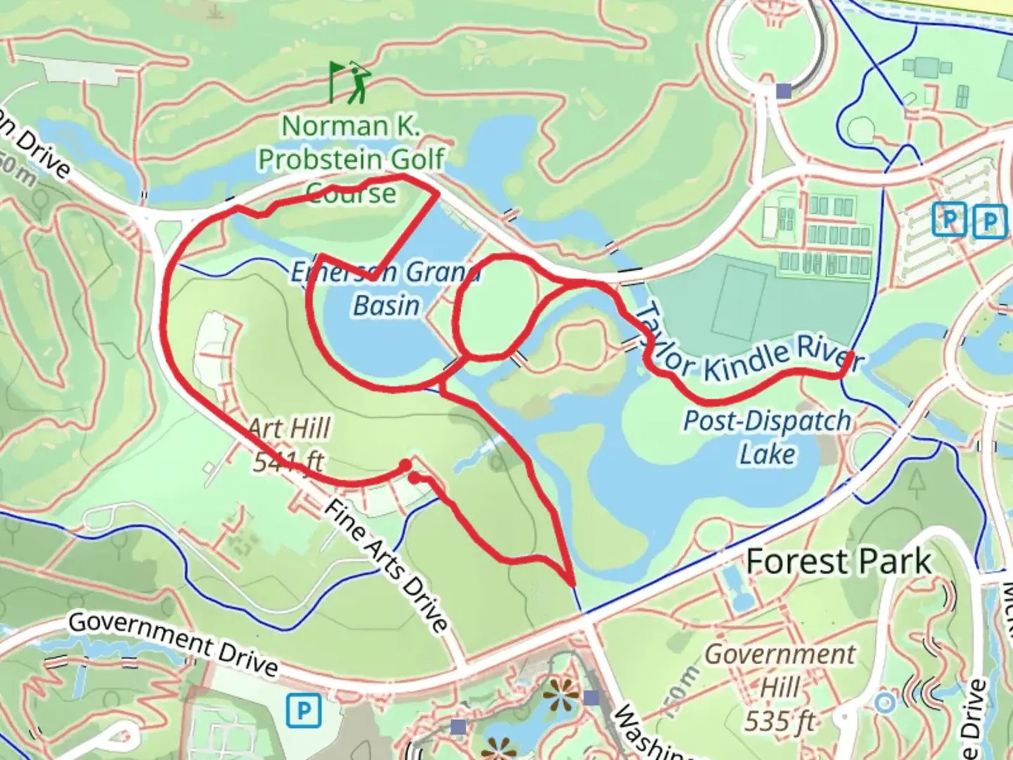 An image depicting the trail Art Hill and Emerson Grand Basin Loop and its surrounding area.