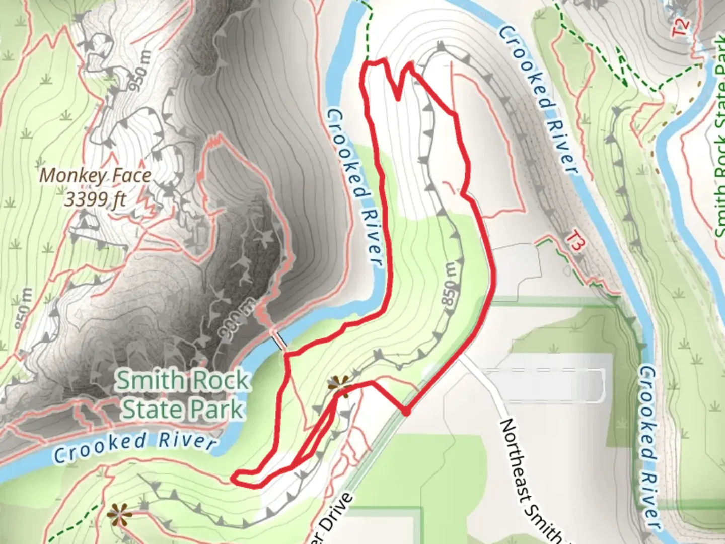 An image depicting the trail Canyon, Homestead and Northeast Crooked River Drive Loop Trail and its surrounding area.