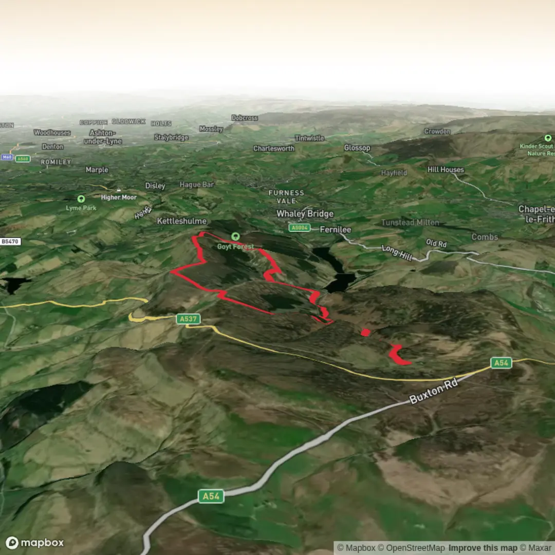 An image depicting the trail Gout Valley, Foxlow Edge and shining Tor Loop and its surrounding area.