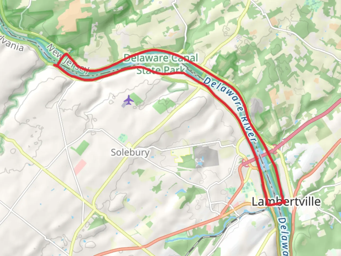 An image depicting the trail Delaware River Heritage Trail and D and L Trail Loop and its surrounding area.