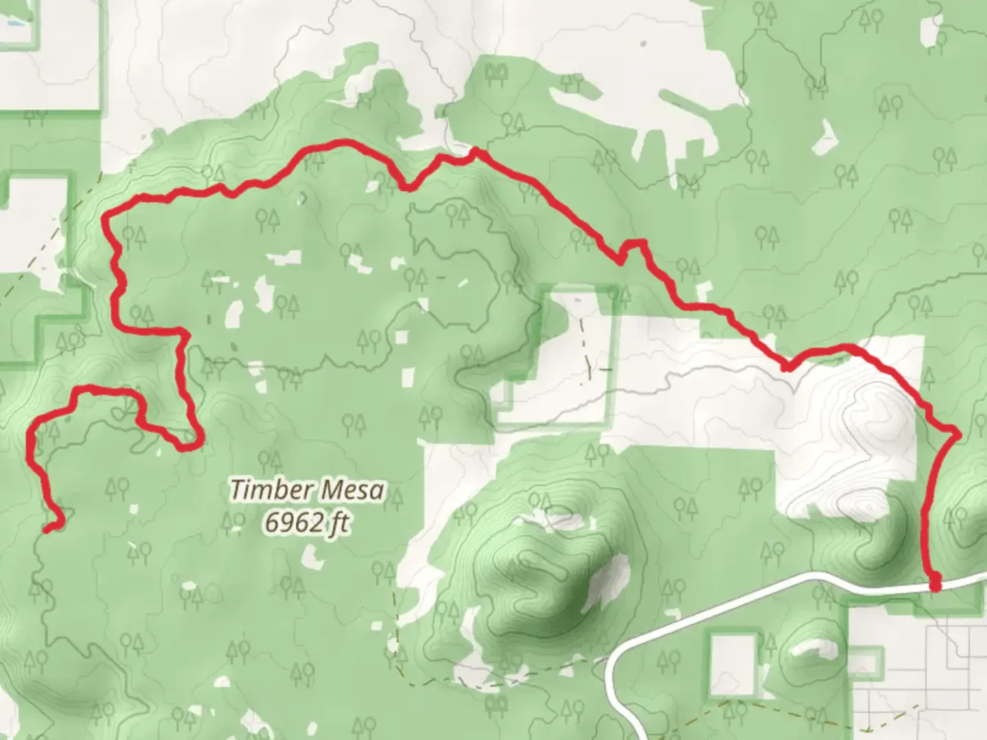 An image depicting the trail Sawmill Connector Trail via Panorama Trail and its surrounding area.