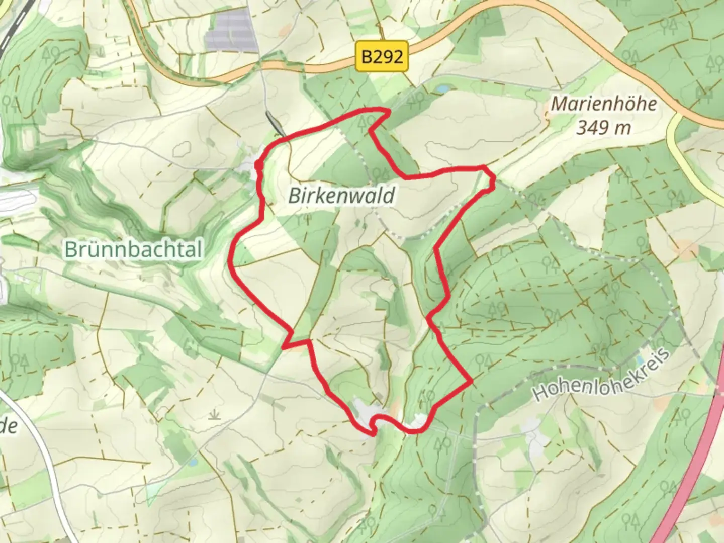 An image depicting the trail Rottersbergweg and Limes Wanderweg and its surrounding area.