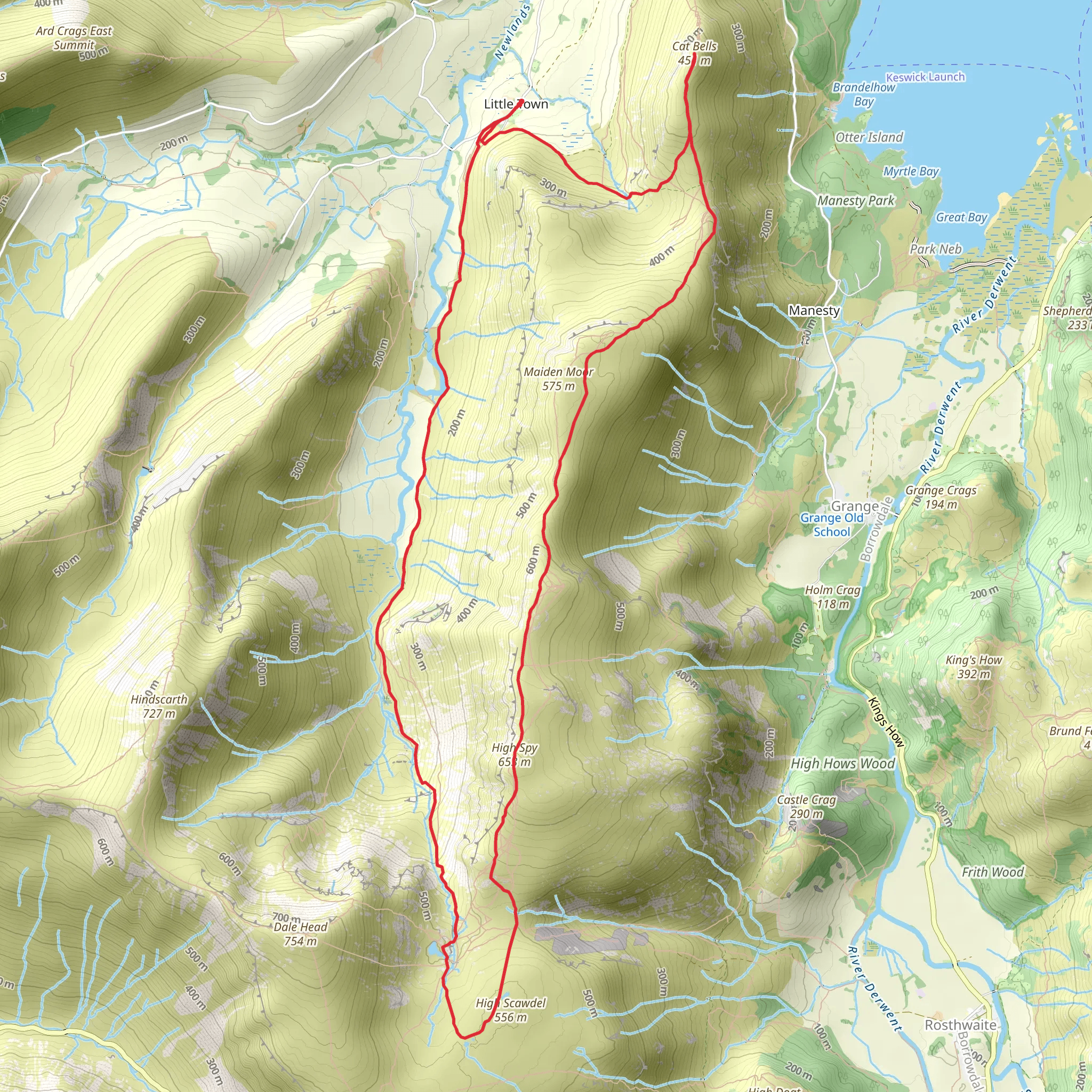 Bull Crag, Miners Crag and Lowthwaite Crag Loop mobile static map