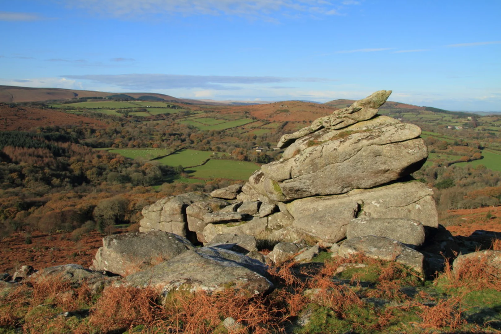 An image depicting the trail Holne to Wide Walk via Leigh Tor and its surrounding area.