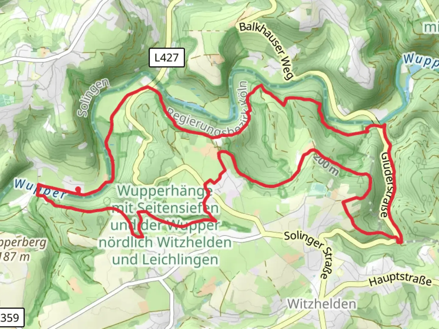 An image depicting the trail Obenruden and Flamerscheid Loop and its surrounding area.