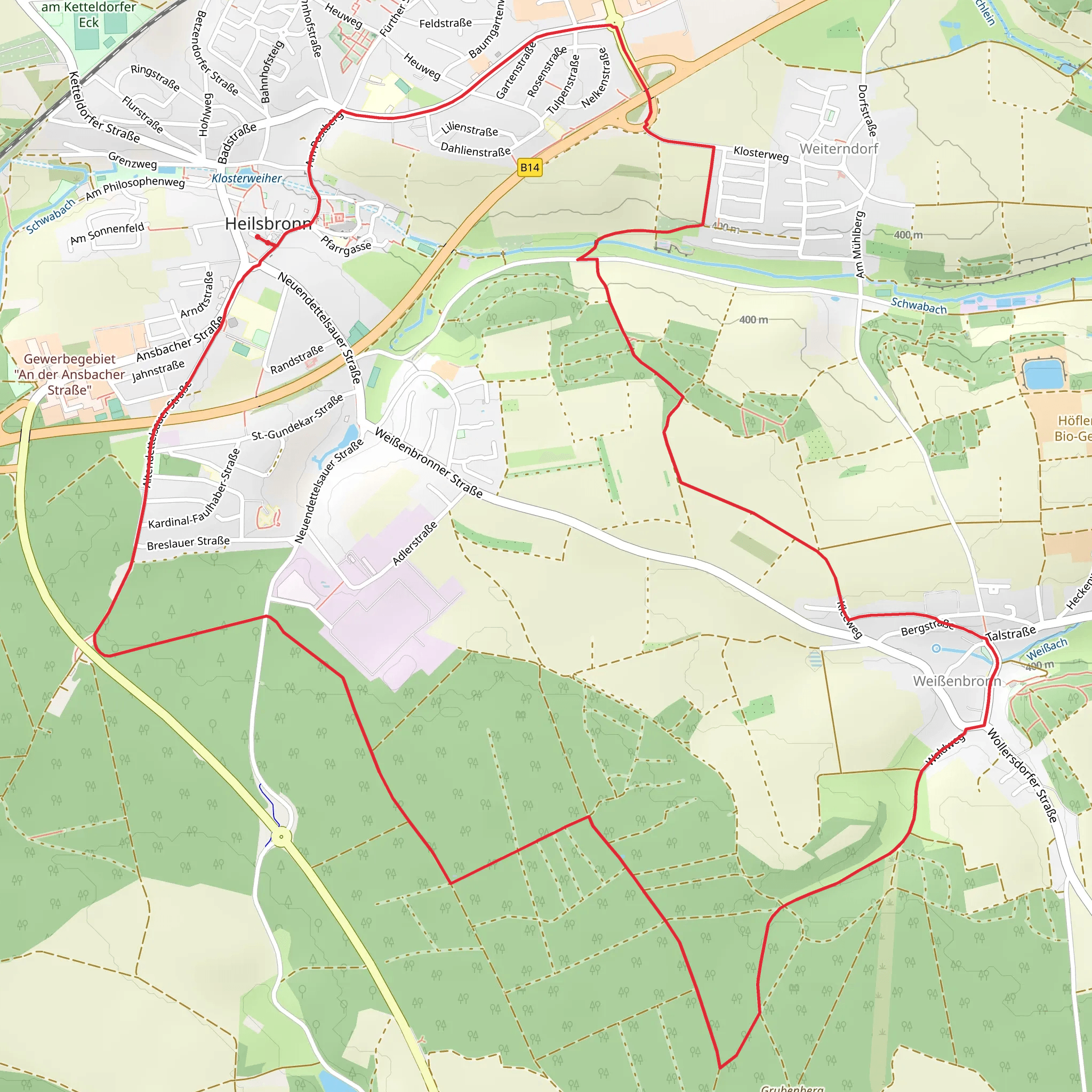 Rangau-Pfalz Weg and Heilsbronner Rundweg mobile static map