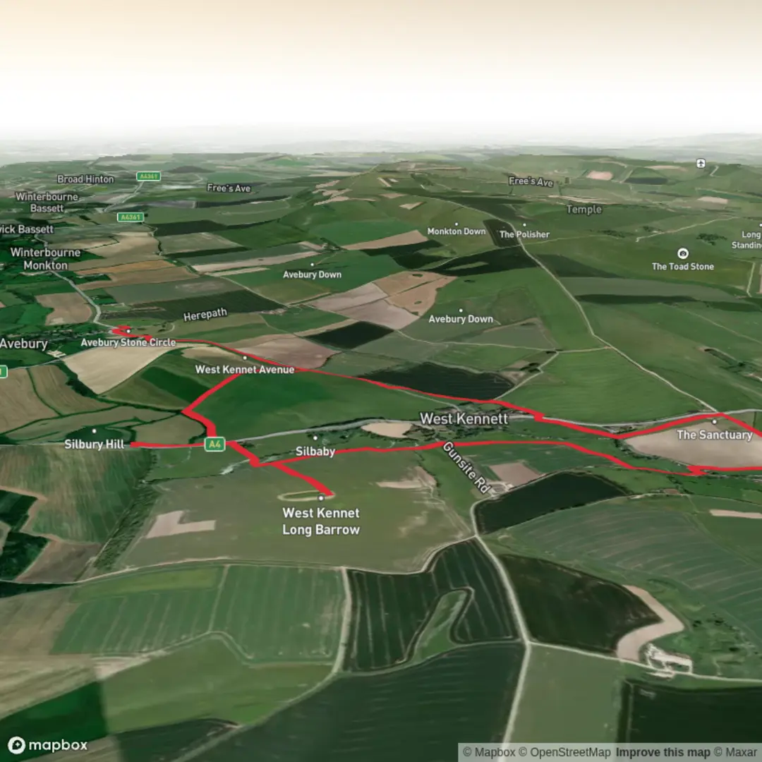 An image depicting the trail Avebury Henge and Stone Loop and its surrounding area.