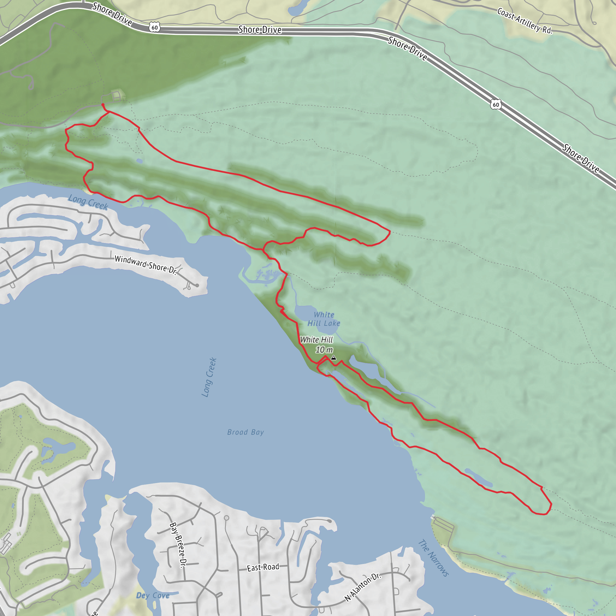 White Hill and Lake via First Landing State Park Trail mobile static map