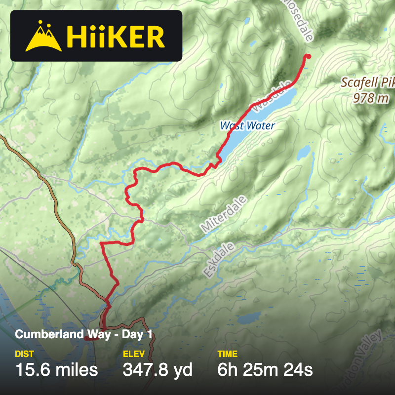 A map preview of the recording  Cumberland Way - Day 1 .
