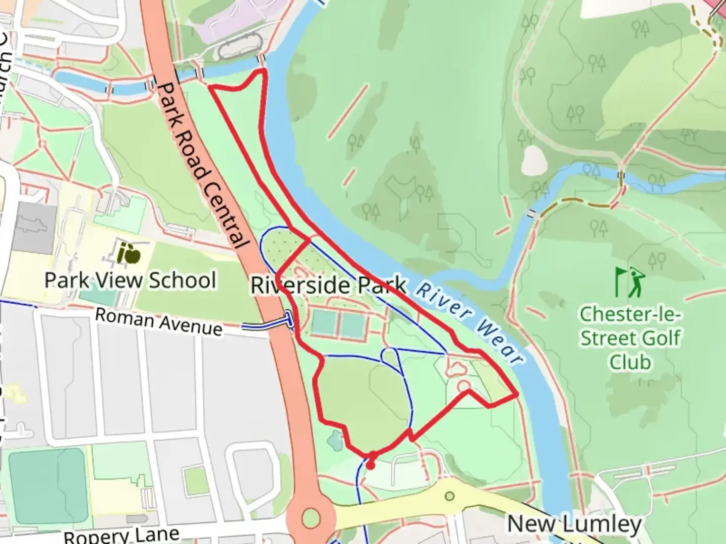 An image depicting the trail Riverside Park Loop and its surrounding area.