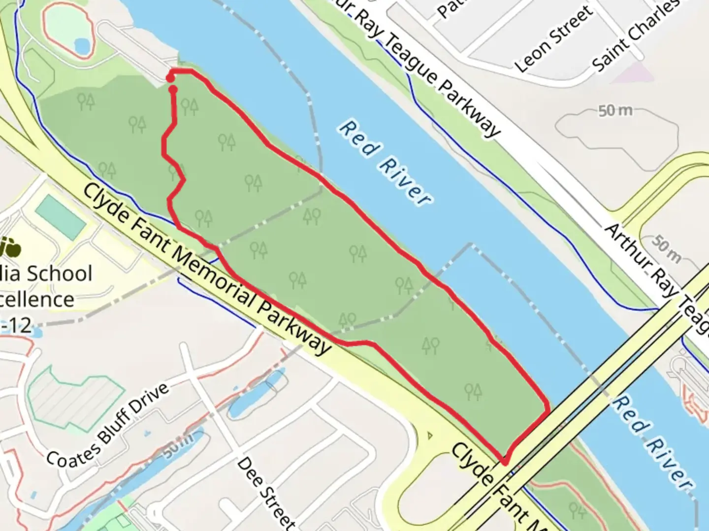 An image depicting the trail Loop along Red River - Red Junction and its surrounding area.