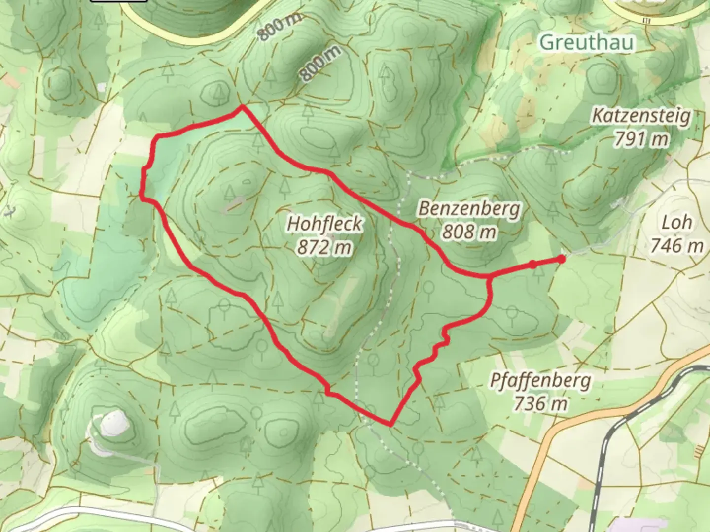 An image depicting the trail Neuer Weg and Nachbarschafts Weg and its surrounding area.