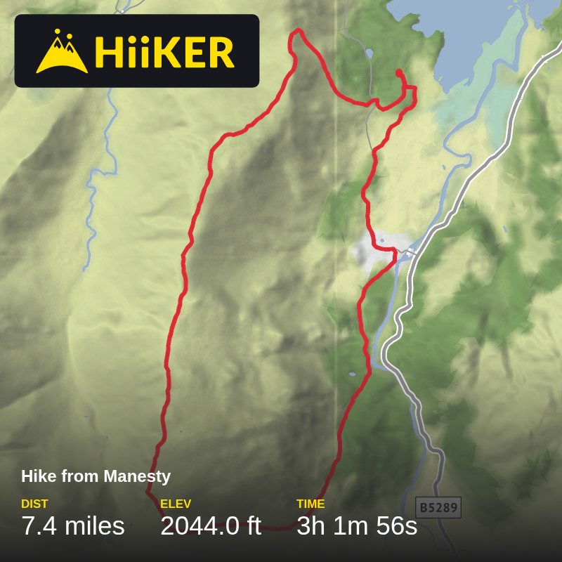A map preview of the recording Hike from Manesty.