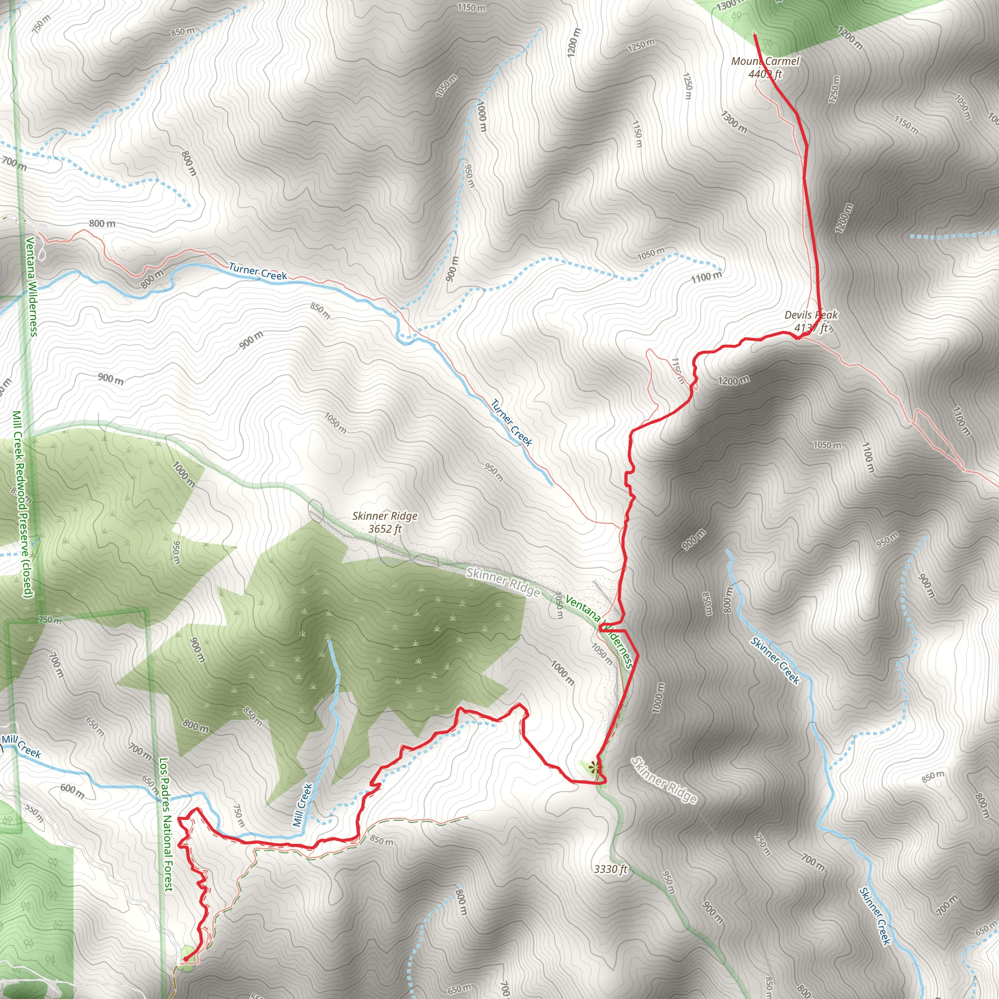 Mount Carmel and Devils Peak via Skinner Ridge Trail mobile static map