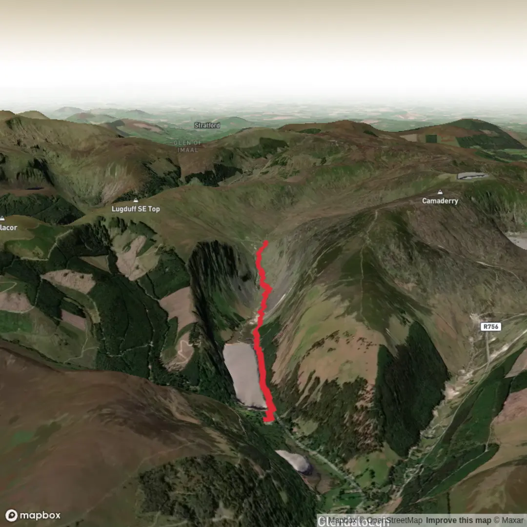 An image depicting the trail Glenealo Footbridge Out and Back and its surrounding area.