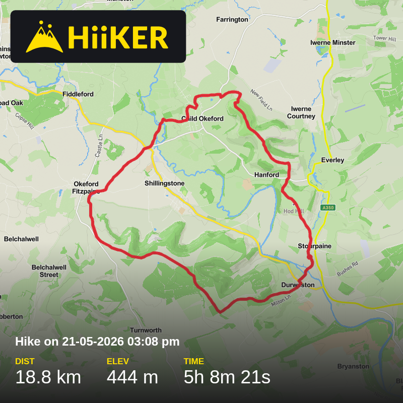 A map preview of the recording Hike on 21-05-2026 03:08 pm.
